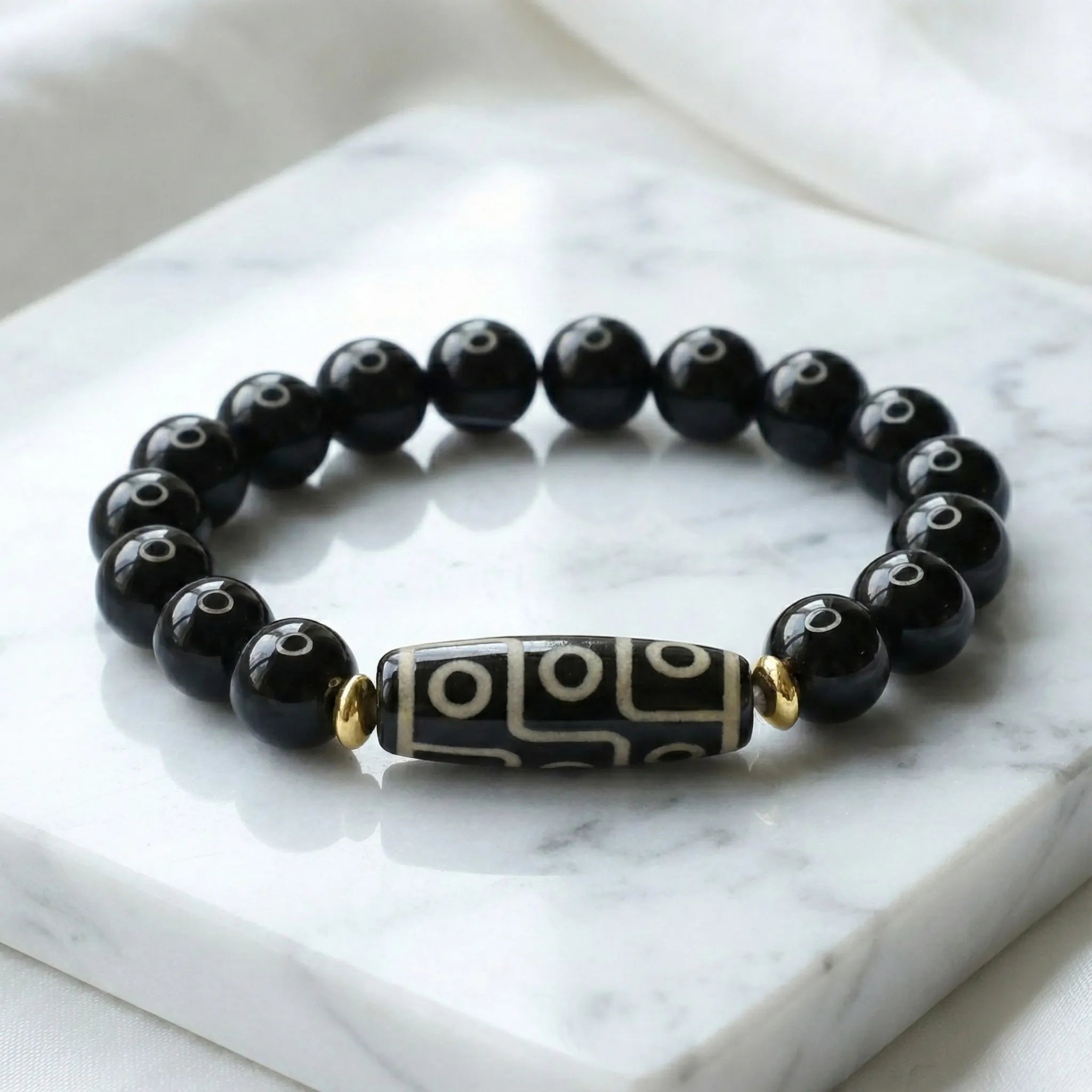 Nine-Eye Dzi Bead Power Bracelet Black Onyx
