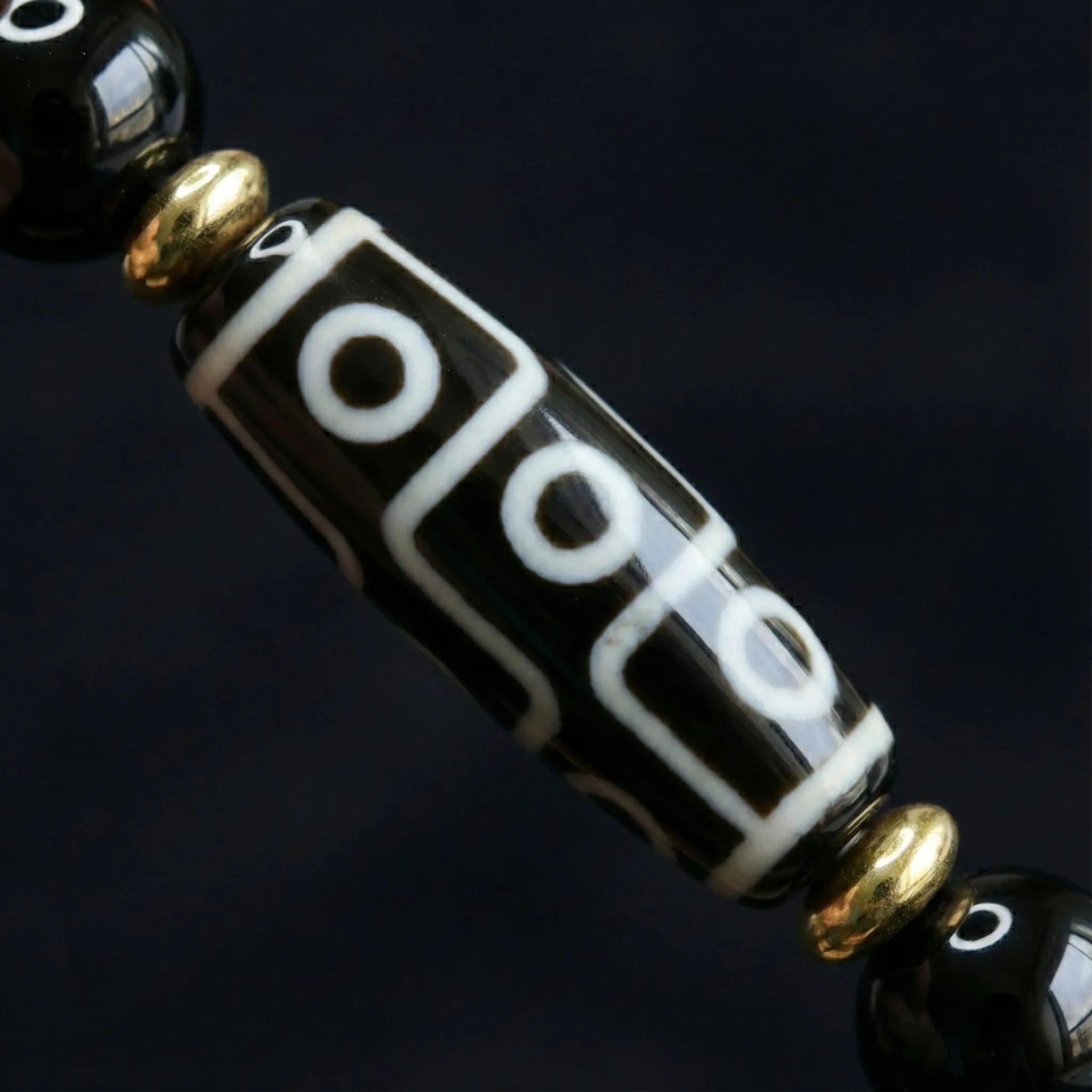 Nine-Eye Dzi Bead Power Bracelet Black Onyx