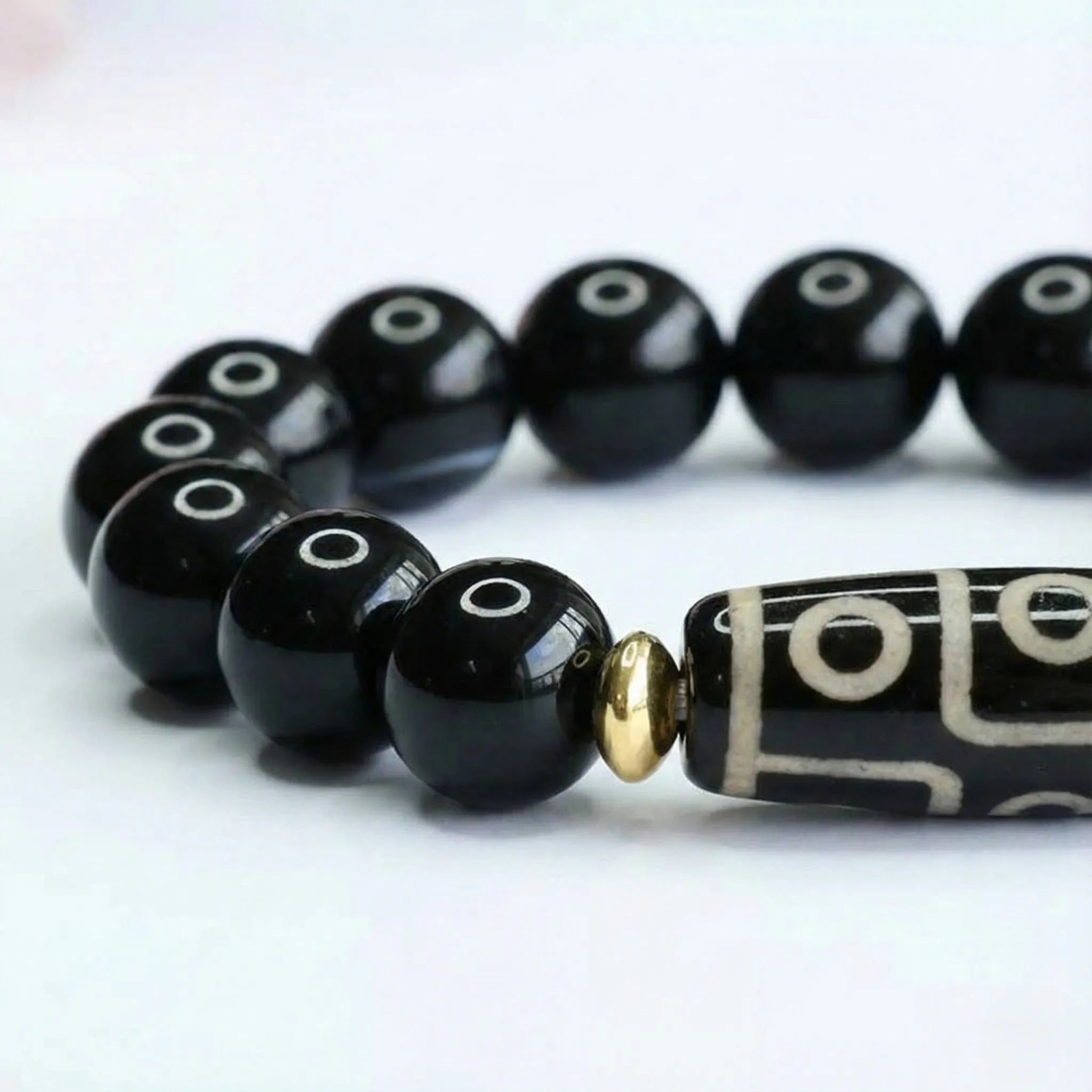 Nine-Eye Dzi Bead Power Bracelet Black Onyx