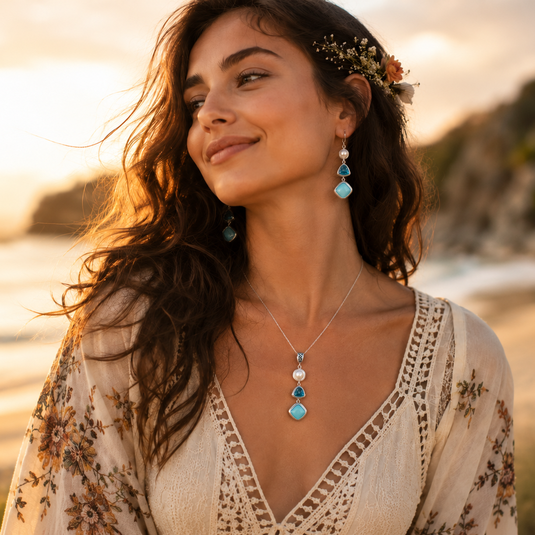 Silver Larimar Set (Earring & Necklace)
