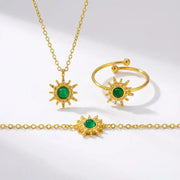 Emerald Titanium Gold Solar Protection Fortune Elegant Jewelry Set