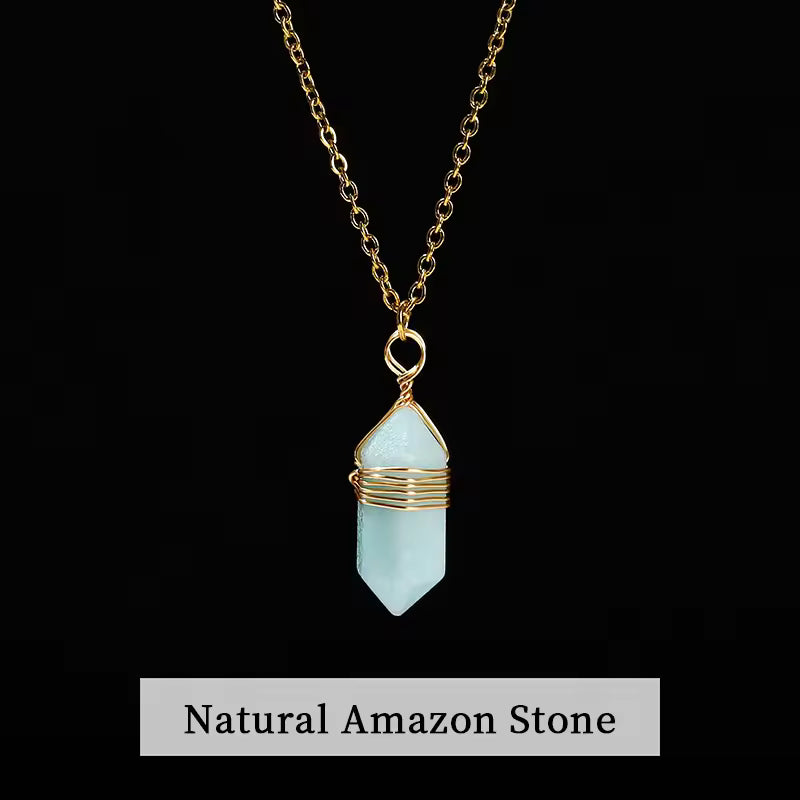 Natural Healing Crystal Hexagonal Cylindrical Necklace
