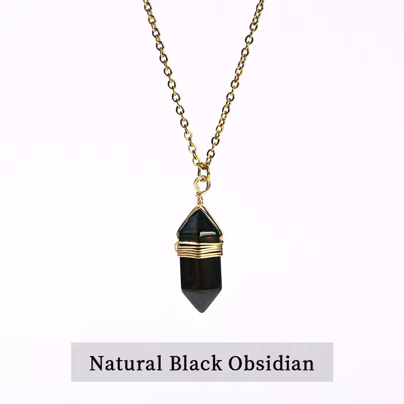 Natural Healing Crystal Hexagonal Cylindrical Necklace