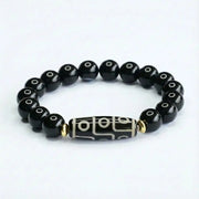 Nine-Eye Dzi Bead Power Bracelet Black Onyx