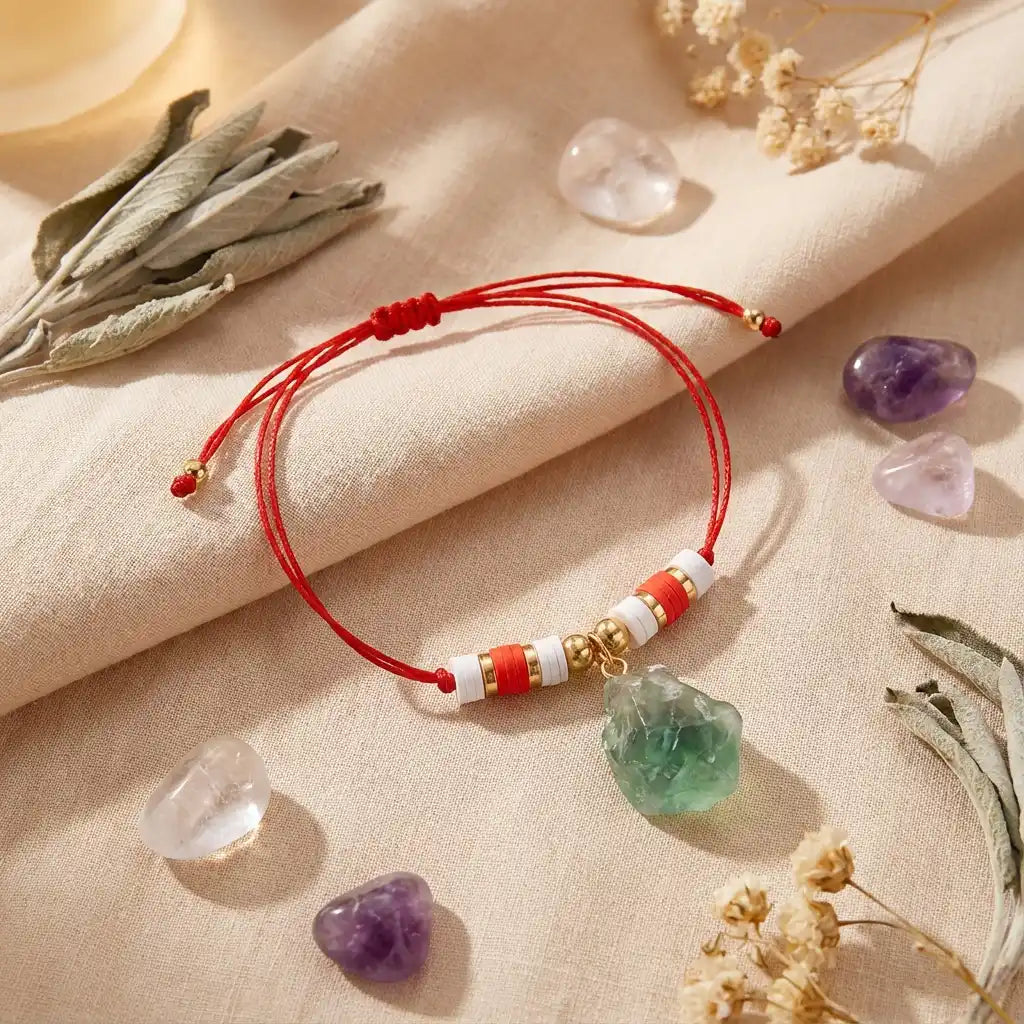 Red String Raw Quartz Protection Fortune Bracelet