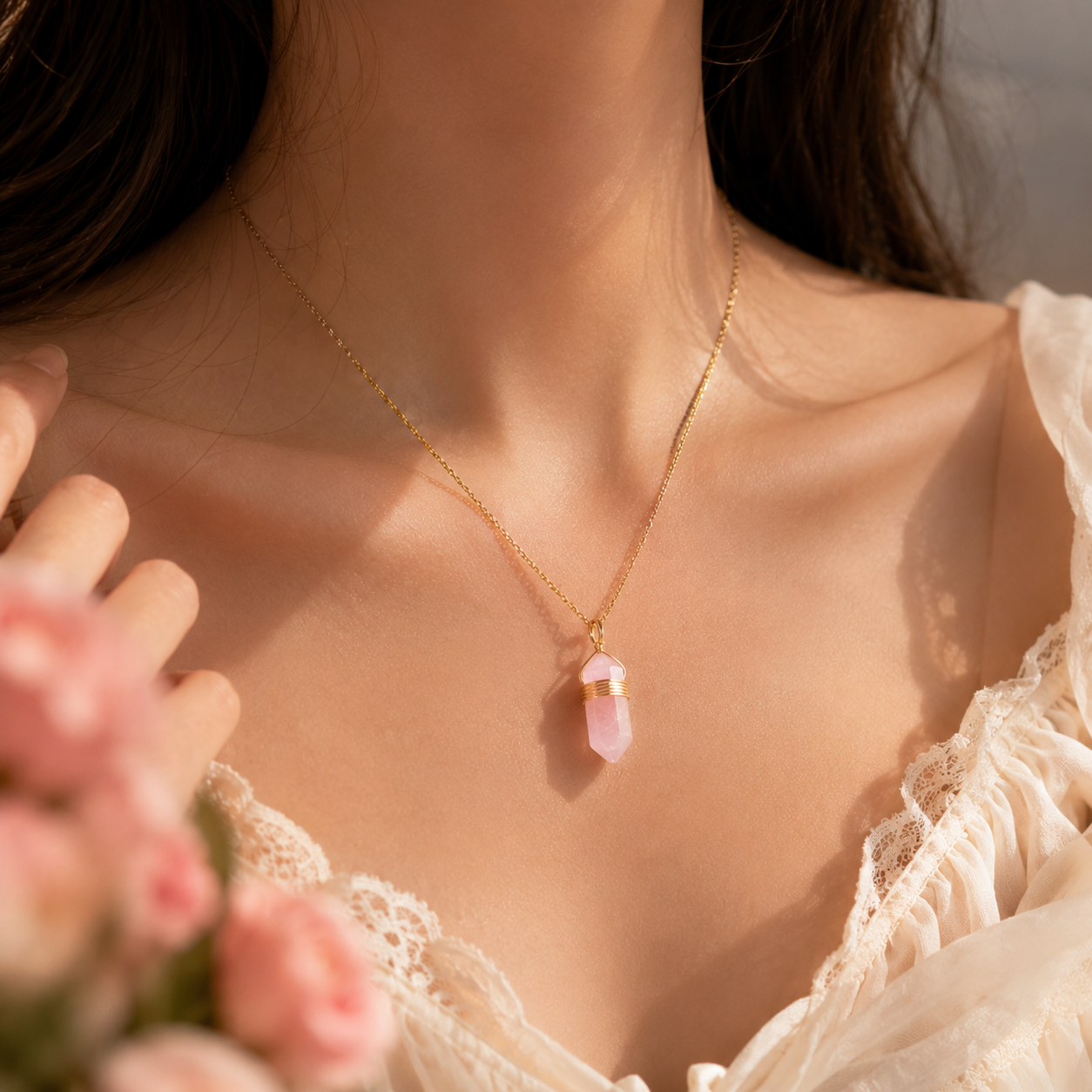 Natural Healing Crystal Hexagonal Cylindrical Necklace
