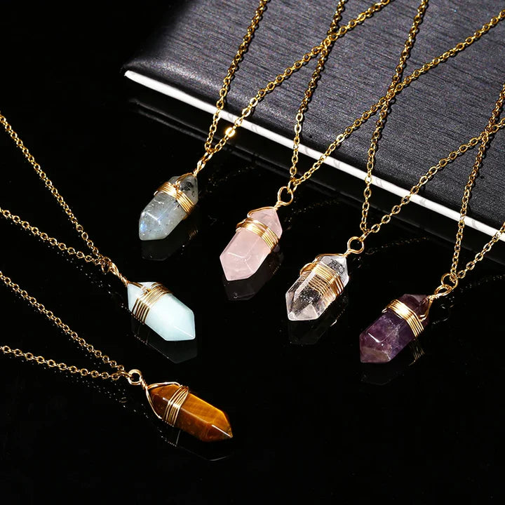 Natural Healing Crystal Hexagonal Cylindrical Necklace