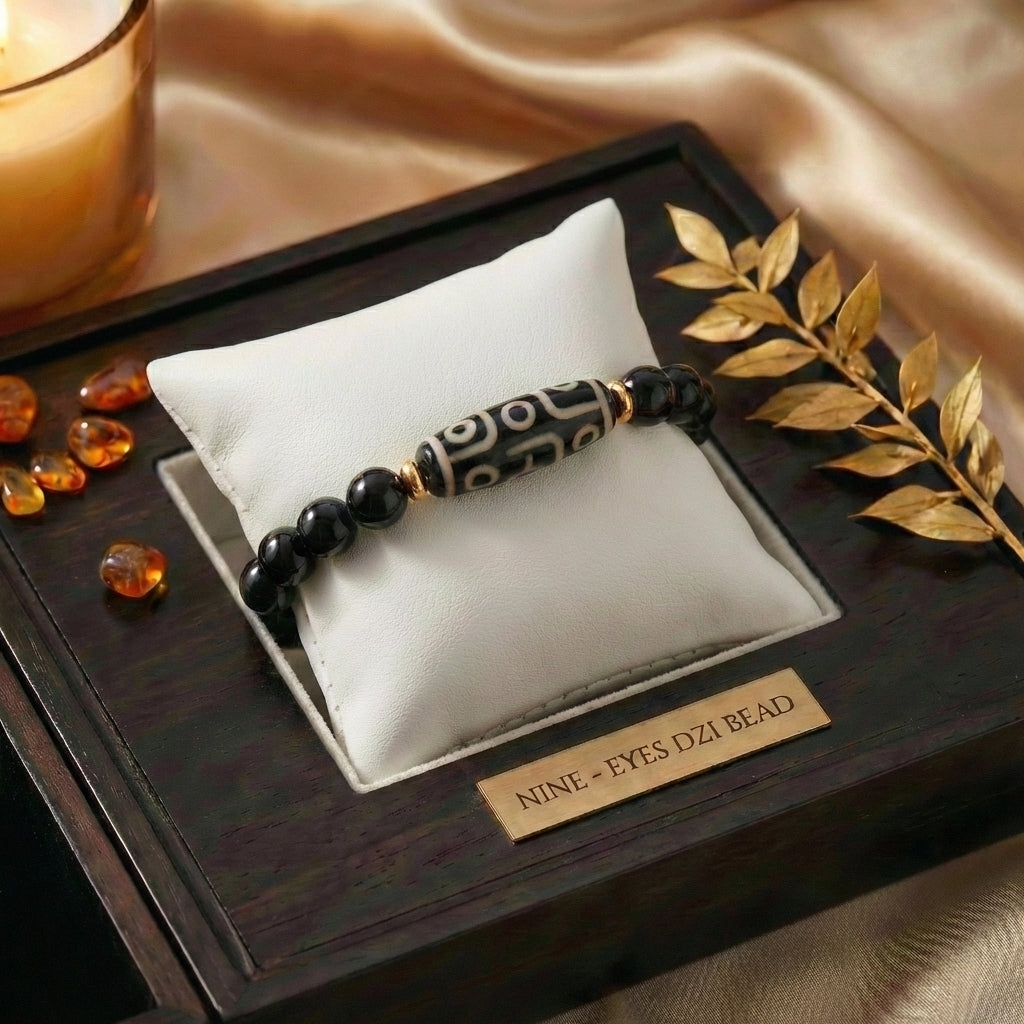 Nine-Eye Dzi Bead Power Bracelet Black Onyx