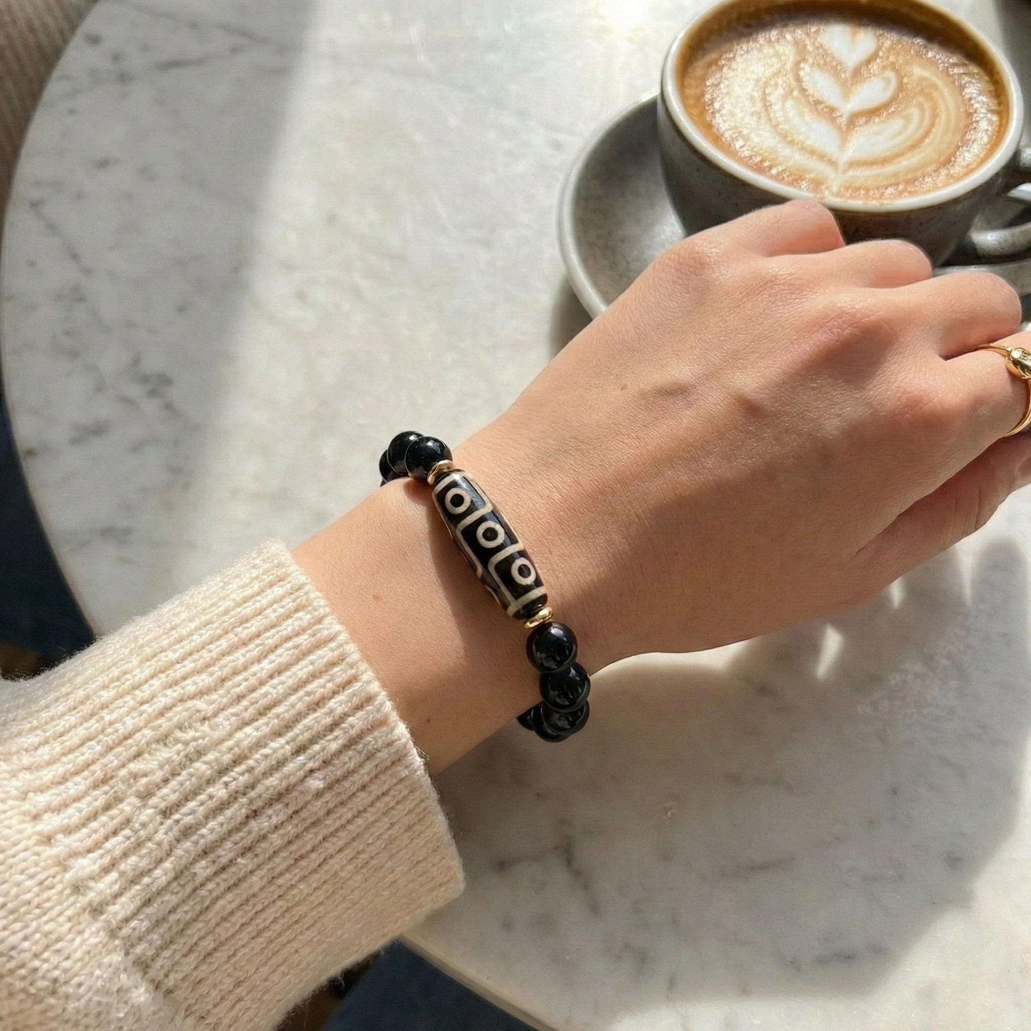 Nine-Eye Dzi Bead Power Bracelet Black Onyx