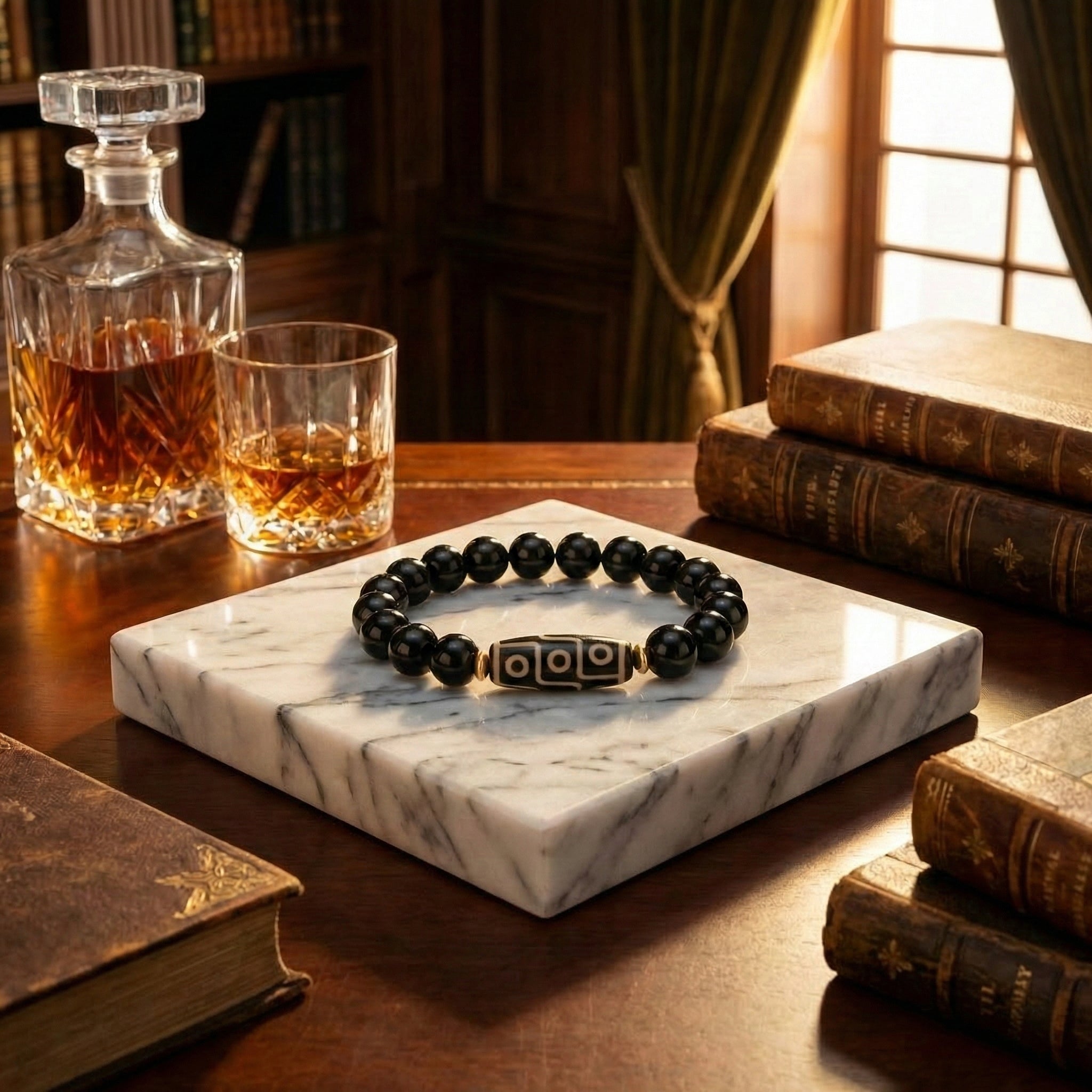 Nine-Eye Dzi Bead Power Bracelet Black Onyx
