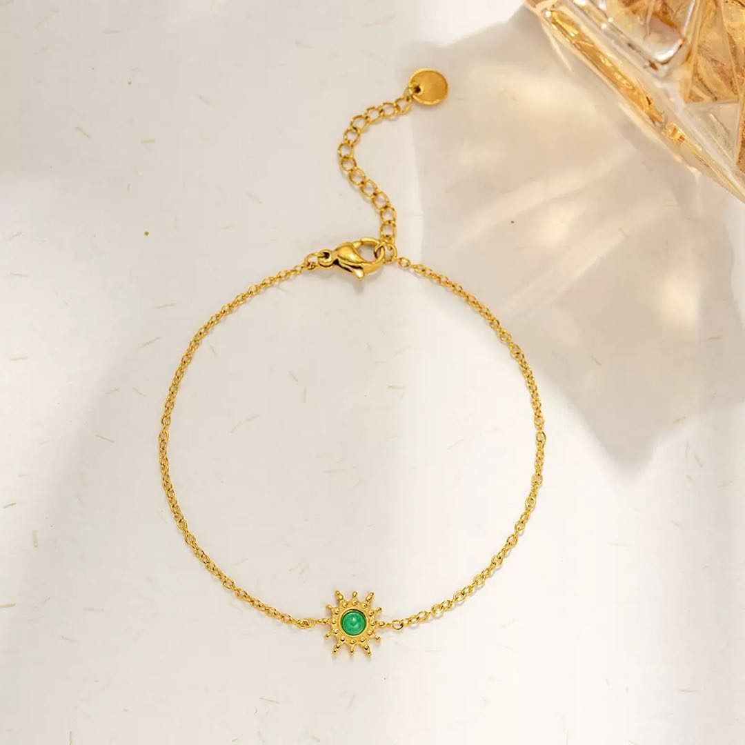 Emerald Titanium Gold Solar Protection Fortune Elegant Jewelry Set