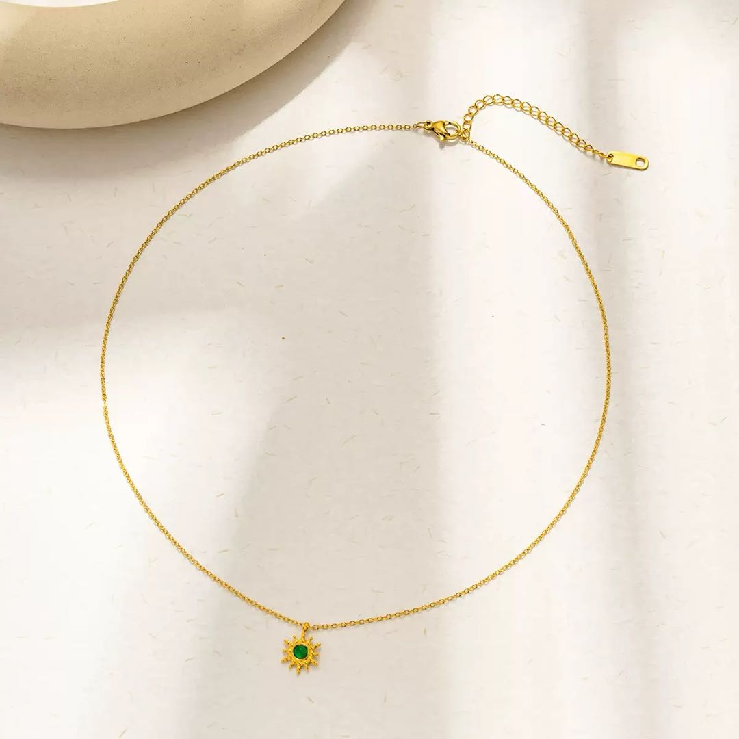 Emerald Titanium Gold Solar Protection Fortune Elegant Jewelry Set