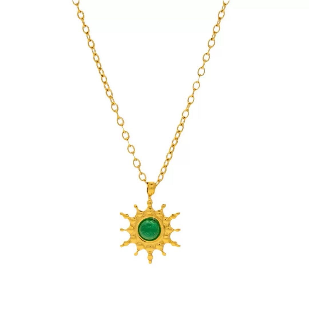 Emerald Titanium Gold Solar Protection Fortune Elegant Jewelry Set