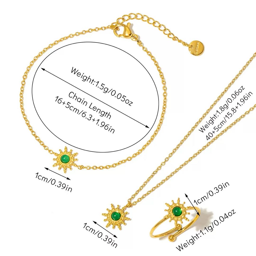Emerald Titanium Gold Solar Protection Fortune Elegant Jewelry Set