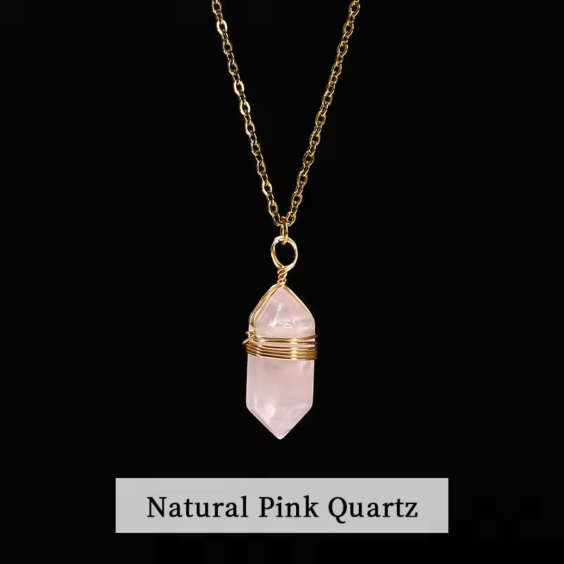 Natural Healing Crystal Hexagonal Cylindrical Necklace