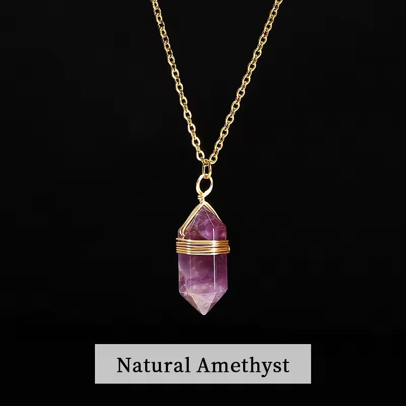 Natural Healing Crystal Hexagonal Cylindrical Necklace