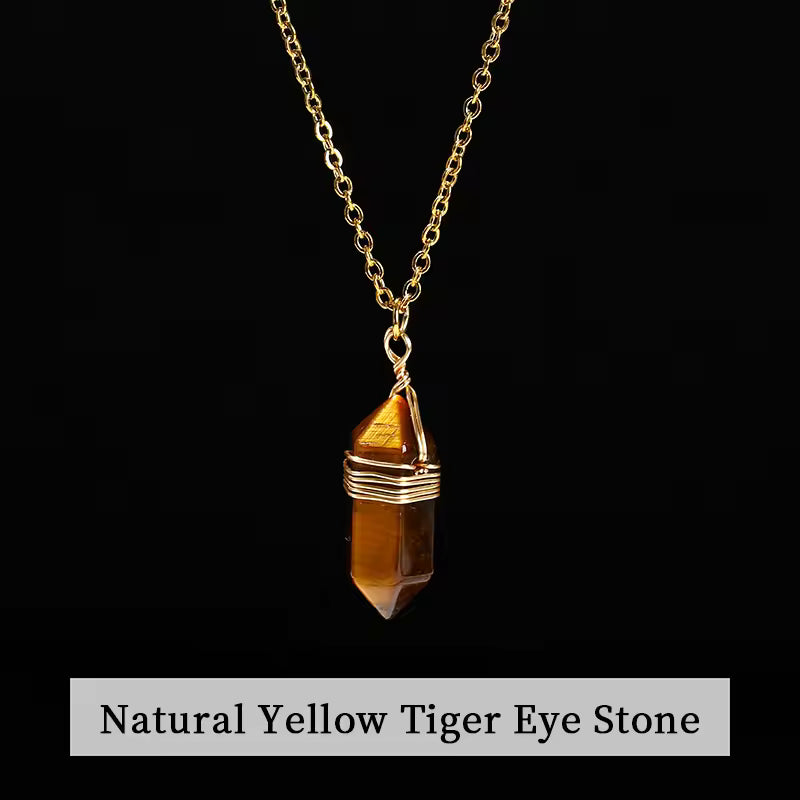 Natural Healing Crystal Hexagonal Cylindrical Necklace