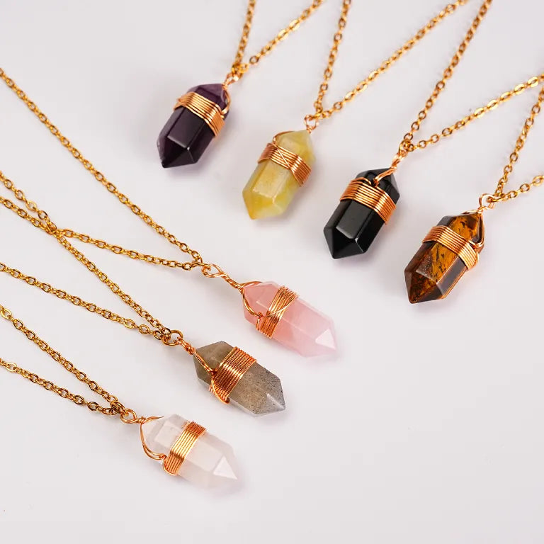 Natural Healing Crystal Hexagonal Cylindrical Necklace