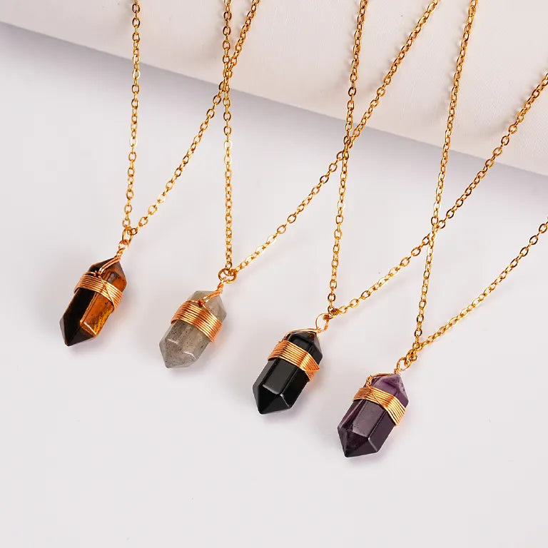 Natural Healing Crystal Hexagonal Cylindrical Necklace