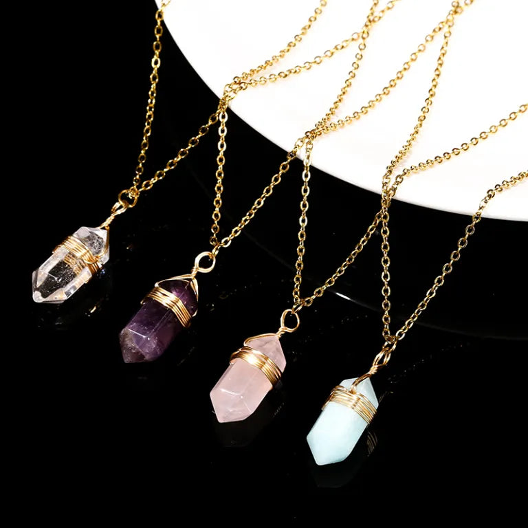 Natural Healing Crystal Hexagonal Cylindrical Necklace