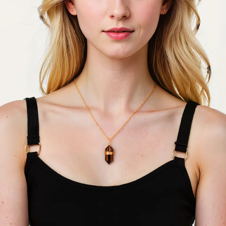Natural Healing Crystal Hexagonal Cylindrical Necklace