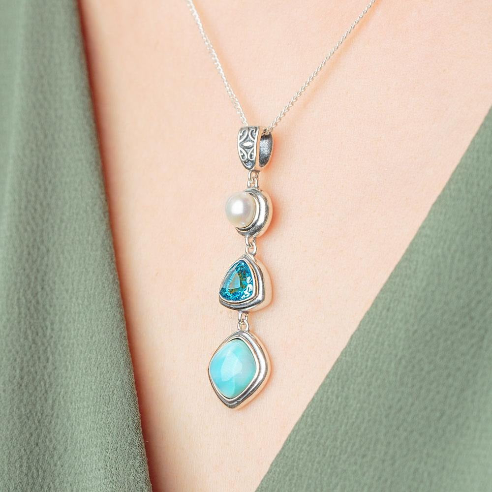 Silver Larimar Set (Earring & Necklace)