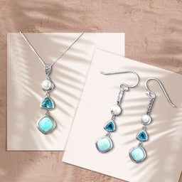 Silver Larimar Set (Earring & Necklace)