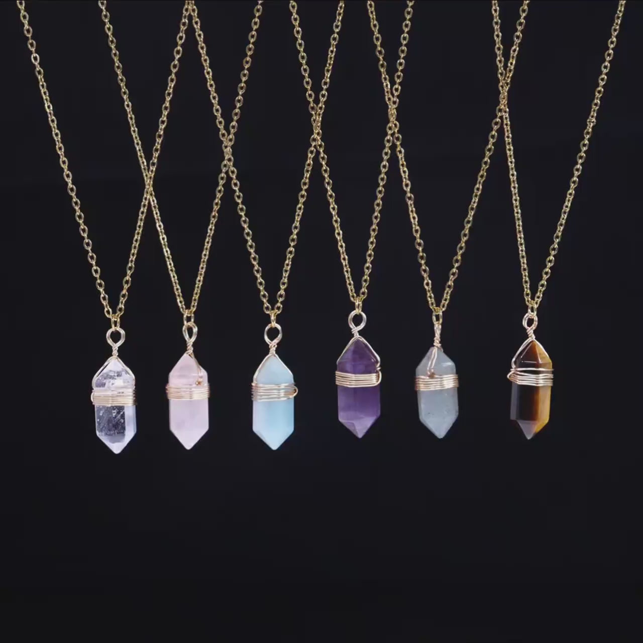 Load video: Natural Healing Crystal Hexagonal Cylindrical Necklace