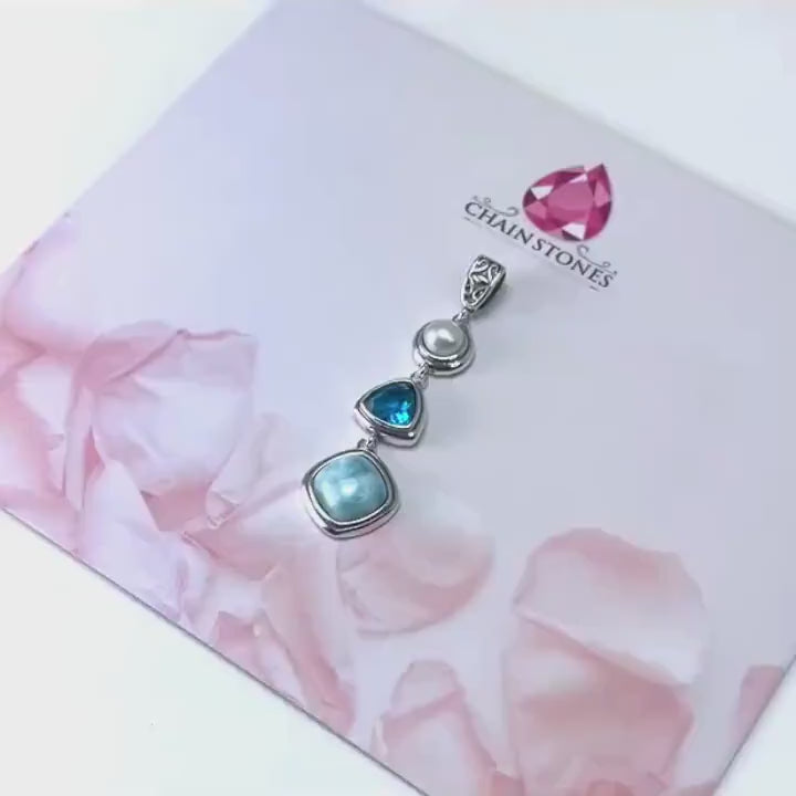Load video: Silver Larimar Set (Earring &amp; Necklace)
